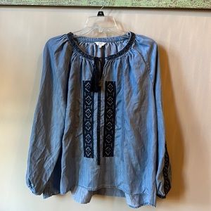 Crow & Ivy embroidered chambray peasant blouse, XL